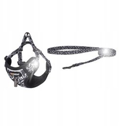 Zestaw spacerowy Dogness smycz 1,5m+szelki dla psa (czarno-biały)