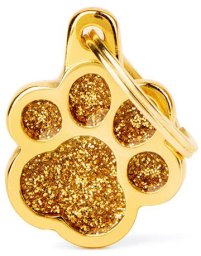 Zawieszka Adresówka Identyfikator z grawerem dla psa i kota łapka złota brokat mała