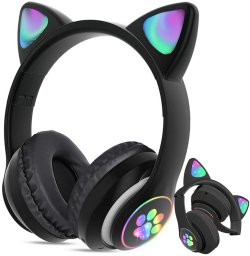 Słuchawki bezprzewodowe bluetooth radio fm mp3 kocie uszy podświetlenie led