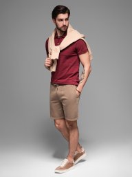 Krótkie spodenki męskie dresowe RELAXED FIT w stylu athleisure  jasnobrązowe V2 OM-SRWS-0122 M