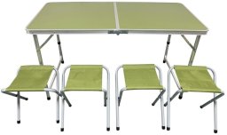 STOLIK TURYSTYCZNY SKŁADANY KEMPINGOWY 120X60X70/62/55CM + 4 KRZESŁA ZIELONY
