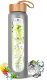 Szklana butelka na wodę 1l motywacyjna Supero, szara