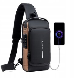 Torba Saszetka Nerka Męska Plecak Na Ramię Antykradzieżowy Usb Ładowanie Brązowa