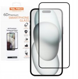 TELTECH PREMIUM SZKŁO 6D IPHONE 15 SZKŁO PROFILOWANE HARTOWANE FULL COVER CZARNA RAMKA