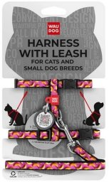 Collar WauDog Nylon Szelki se smyczą nylonowe anatomiczne w kształcie litery H, z QR-paszportem, plastikowy fastex, wzór BANANY NA RÓŻU, rozmiar XS