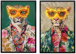 Obraz Home ESPRIT Kolor Zielony Beżowy Różowy Kvety Lampart Nowoczesny 63 x 3 x 93 cm (2 Sztuk)