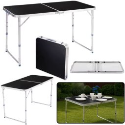 Stół Turystyczny Kempingowy Składany Regulowany Aluminiowy Czarny 120x60cm