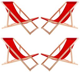 4x Leżak z drewna czerwona tkanina