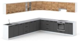 Meble Kuchenne Szare Z Drewnem Narożne Kuchnia Rossa 6.8m Dąb Wotan Szara