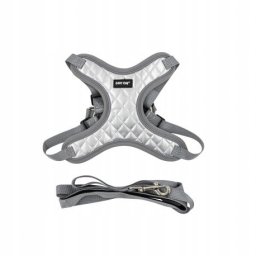 Zestaw, szelki+smycz, dla psa, srebrne, materia� nylon/PU, d�. smyczy 1,45m, rozmiar L