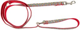 Smycz dla psa, wz�r folk, regulowana, ta�ma, 25MM/220CM czerwona