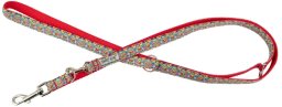 Smycz dla psa, wz�r folk, regulowana, ta�ma, 20MM/220CM czerwona