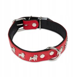 Obro�a dla psa, wz�r super bulldog franciski, 30MM/45CM czerwono/czarna