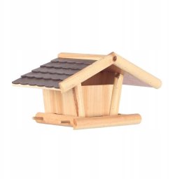 Karmnik dla ptak�w, drewniany, wisz�cy, z daszkiem 38x20x20 cm