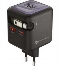 Ładowarka sieciowa do telefonu Forcell F-Energy GaN USB C + USB A + zwijany kabel USB C PD QC4.0 3A 70W VT-R7 szara