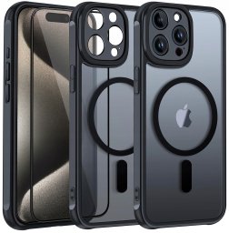 krainaGSM Etui do iPhone 15 Pro do MagSafe MATT CASE WZMACNIANE 360 Szkło 5D PREMIUM