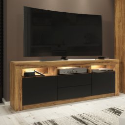 Szafka RTV Shine 160cm ONE FURNITURE - Laminat Dębowy & Czarny