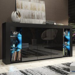 Komoda Eden 164cm RTV ONE FURNITURE - Czarny Laminat & Połysk
