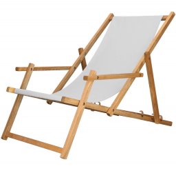 Leżak ogrodowy z podłokietnikami, drewniany z 3-stopniową regulacją, plażowy, jasny szary UNIWERSALNY