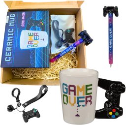 Zestaw dla Gracza - Kubek GAME OVER + Długopis z Kontrolerem + Czarny Brelok z Padem