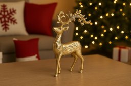 Figurka ozdobna Renifer metalowy złoty 30 cm