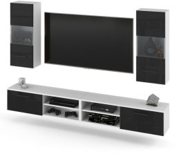 Meblościanka Zestaw Szafka Rtv Do Salonu Sypialni 240cm Biała Czarny Połysk