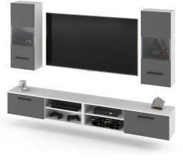 Meblościanka Do Salonu Bandle Szafka Rtv Nowoczesna 240cm Biało Szara Mat