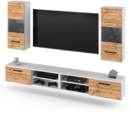 Meblościanka Młodzieżowa Do Salonu Rtv Nowoczesna 240cm Biała Dąb Wotan