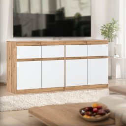 Komoda 160cm Szafka Dąb Wotan Biały Mat Duże 4 Szuflady Nowoczesna Salon