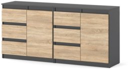 Komoda Z 4 Szufladami Nowoczesna Pojemne Drzwiczki Szafka Szara Dąb Sonoma