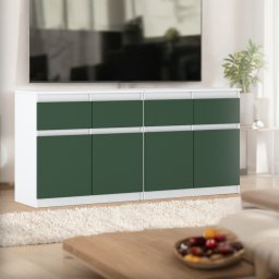 Komoda Z 4 Szufladami Szafka 160cm Biała Butelkowa Zieleń Salon Sypialnia
