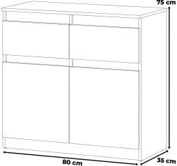 Komoda Mała 80cm 2 Szuflady Nowoczesna Szafka Pojemna Biała San Sebastian