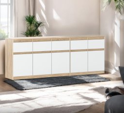 Komoda Nowoczesna Młodzieżowa Best Oleksa 5 Szuflad 200cm Sonoma Biały Mat