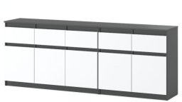 Komoda Do Salonu Pokoju Młodzieżowego Z 5 Szufladami 200cm Szara Biała Mat