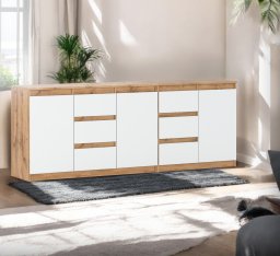 Komoda Biała Drewniana Best Agnes 6 Szuflad Nowoczesna Szafka Dąb Wotan