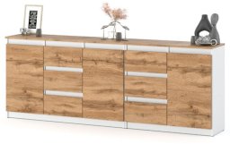 Komoda Nowoczesna Do Salonu Sypialni 200cm Z 6 Szufladami Biała Dąb Wotan