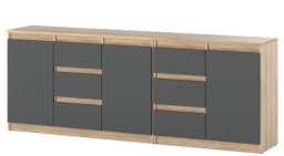 Komoda Pojemna Do Salonu Sypialni 6 Szuflad 200cm Dąb Sonoma Szara Mat