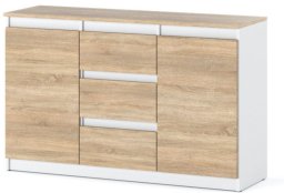 Komoda Nowoczesna Wysoka Agnes 3 Szuflady 120cm Szafka Biała Dąb Sonoma