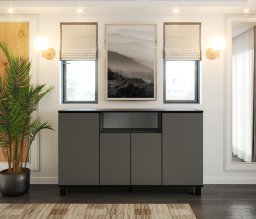 Komoda Szara 140cm Bruno Nowoczesna Szeroka Szafka Rtv Salon Sypialnia