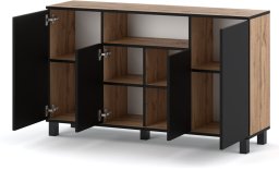Komoda Loft 140cm Bruno Szafka Rtv Drewniana Do Sypialni Wotan Czarny Mat