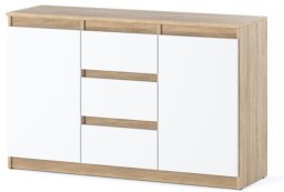 Hurtownia-Mebli Komoda Do Salonu Sypialni 120cm Szafka Agnes 3 Szuflady Dąb Sonoma Biała
