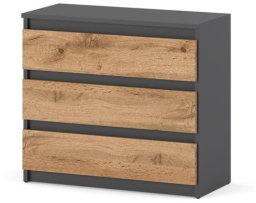 Komoda 3 Szuflady Nowoczesna Młodzieżowa 80cm Szafka Rtv Loft Szary Wotan