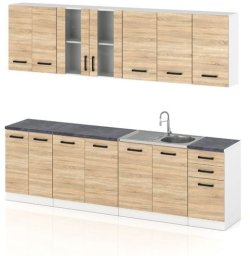 Hurtownia-Mebli Meble Kuchenne Drewniane Kuchnia Jowita 2.6m Modułowa Nowoczesna Dąb Sonoma
