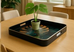 Taca dekoracyjna 38x38x4,5 cm Liść niebiesko-złota 172026