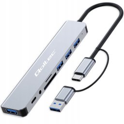 HUB USB Qoltec 1x SD 1x USB-C 1x TF  + 4x USB-A 2.0 3.0 (53794)
