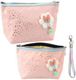 Piórnik Kosmetyczka Kokardka Błyszczące Kropki Pudrowy Róż 23x16cm LEAN