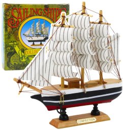 Model Kolekcjonerski Dekoracyjny Statek Żaglowiec Czarno-Biały 21x21cm