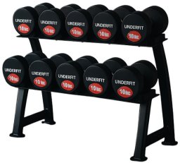 Zestaw hantli gumowanych 2 x 6-22,5 kg 5 par (141 kg) UNDERFIT + stojak STR38