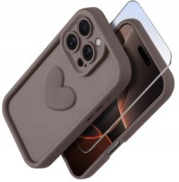 Etui do iPhone 16 Pro silikonowe MATOWE serce + Szkło ochronne na ekran 9H