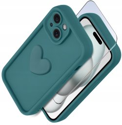 Etui do iPhone 13 | 14 silikonowe MATOWE serce + Szkło ochronne na ekran 9H